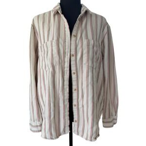 Madewell Womens Large Red Green Striped Cotton Button Down Shirt Long Sleeve L